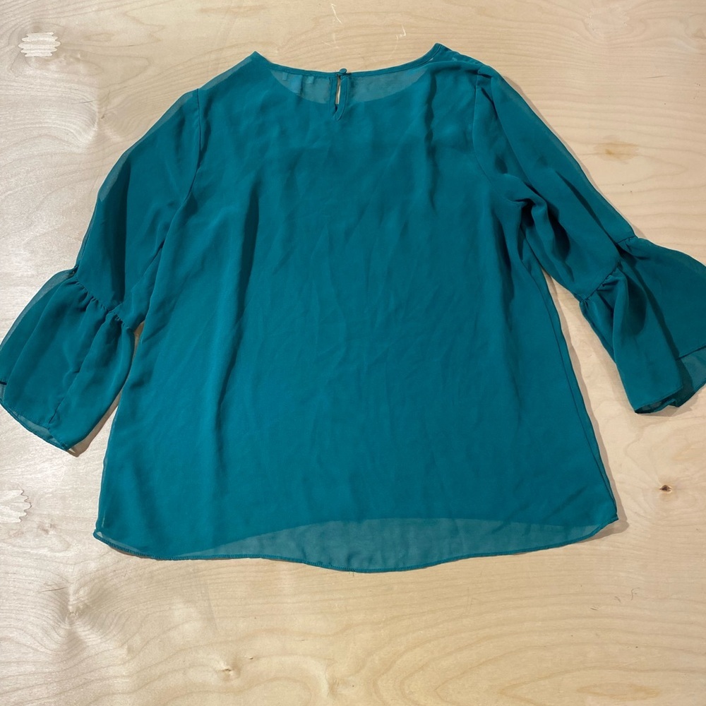 C Teal Blouse with Lace Accent Large (OA) - Picture 8 of 8